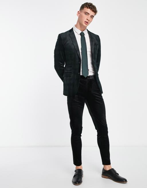 French Connection Velvet Blazer In Black And Green Plaid, 57% OFF