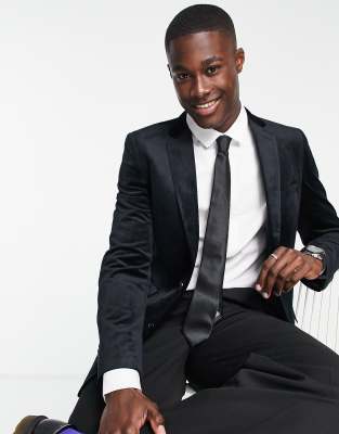 French Connection velvet blazer in black - ASOS Price Checker