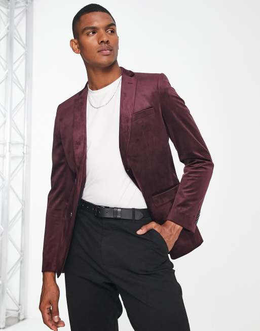 French Connection velvet blazer in burgundy