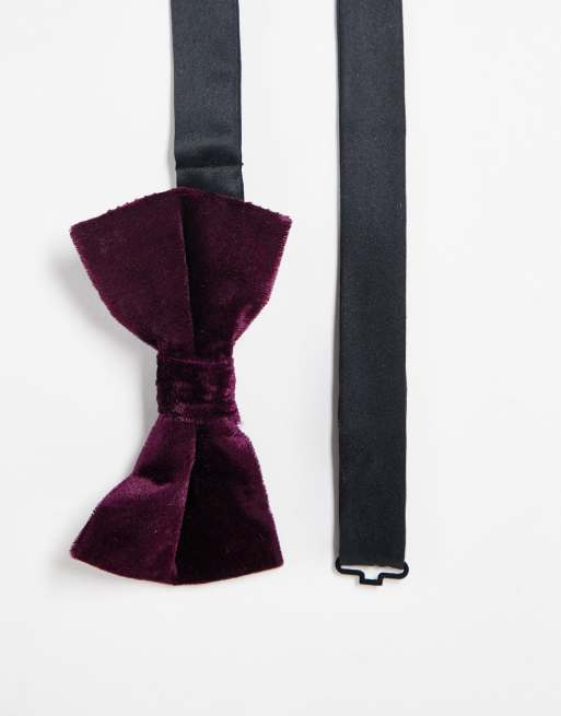 French Connection velvet bow tie in burgundy