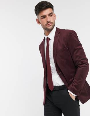 French Connection velvet slim fit peak lapel jacket-Red