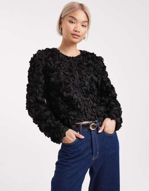 French Connection Verity 3d textured floral jacket in black - view 1