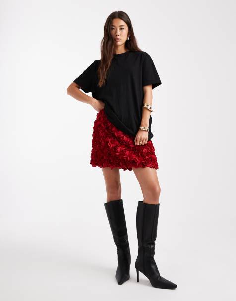 French Connection Verity 3d textured floral mini skirt in red - view 1