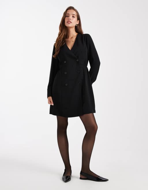 French Connection - Vestito corto sartoriale doppiopetto nero in crêpe, 2 di 4