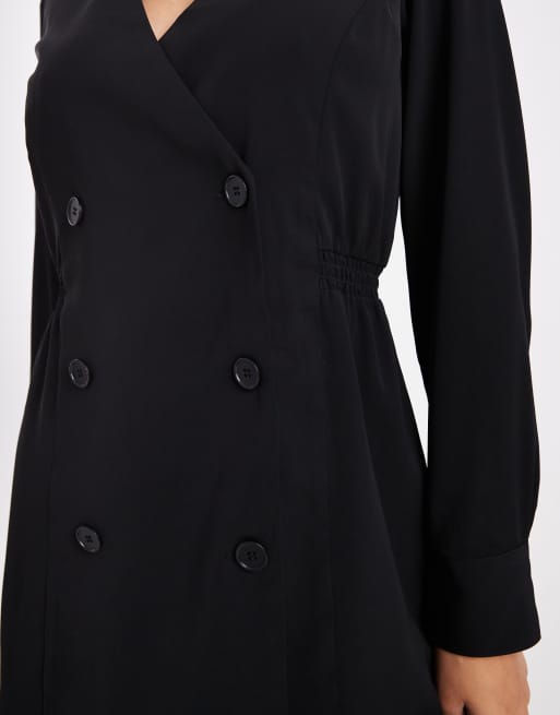 French Connection - Vestito corto sartoriale doppiopetto nero in crêpe, 3 di 4