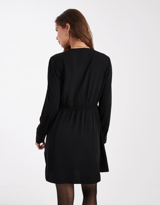 French Connection - Vestito corto sartoriale doppiopetto nero in crêpe, 4 di 4