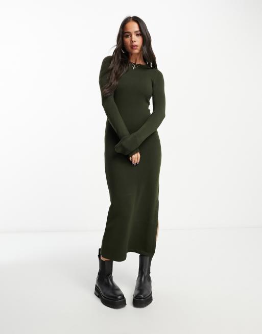 French Connection - Vestito midi in maglia nero verde