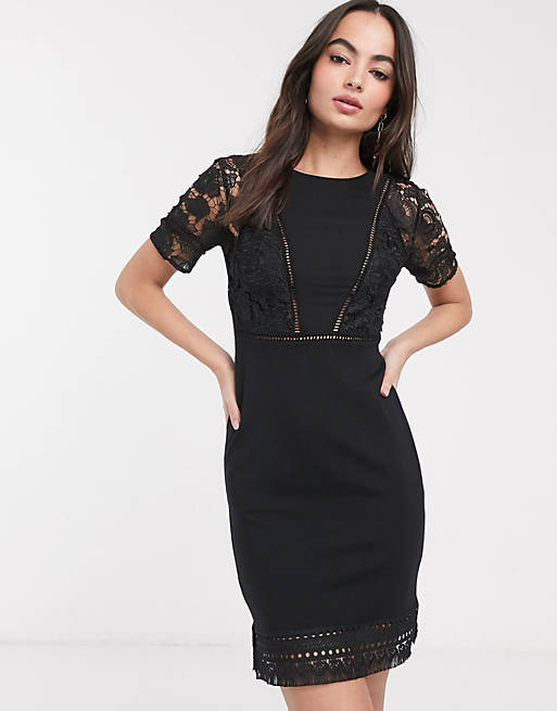 French Connection viola lula lace jersey short sleeve dress | ASOS