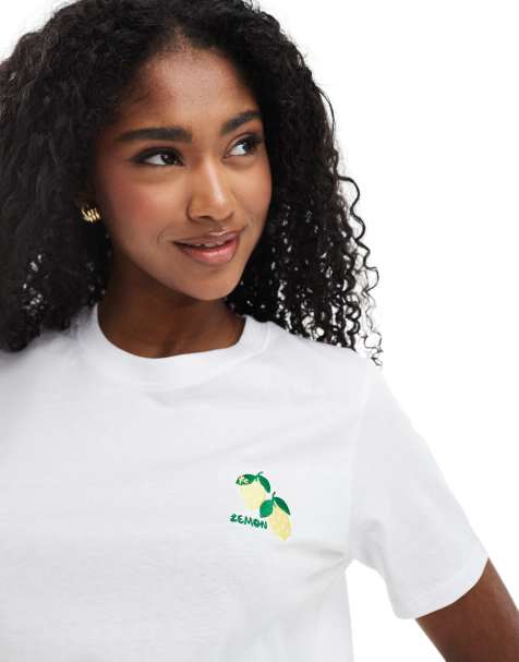 French Connection – Vit t-shirt med broderad citron - view 1