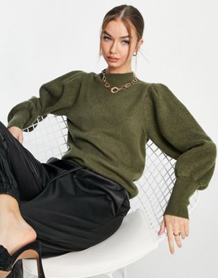 French Connection volume sleeve jumper in brown - ASOS Price Checker