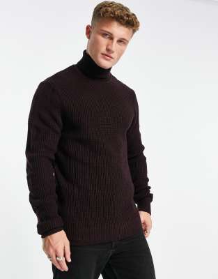 French Connection waffle roll neck jumper in burgundy - ASOS Price Checker