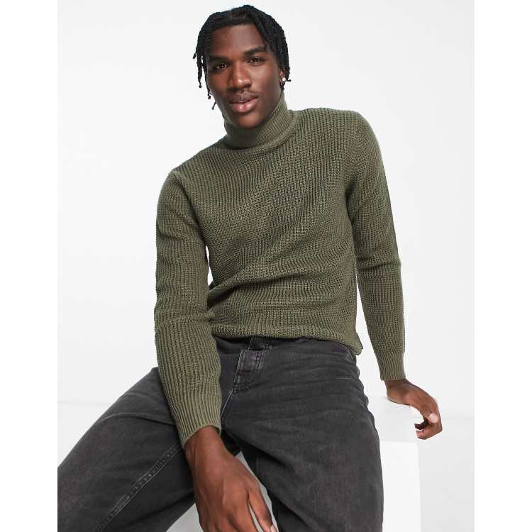 French Connection waffle roll neck jumper in khaki ASOS