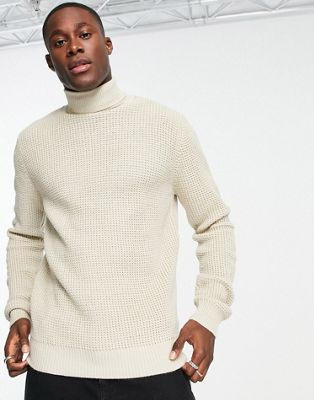 French Connection waffle roll neck jumper in oatmeal - ASOS Price Checker