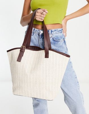 French Connection weave summer tote bag in cream