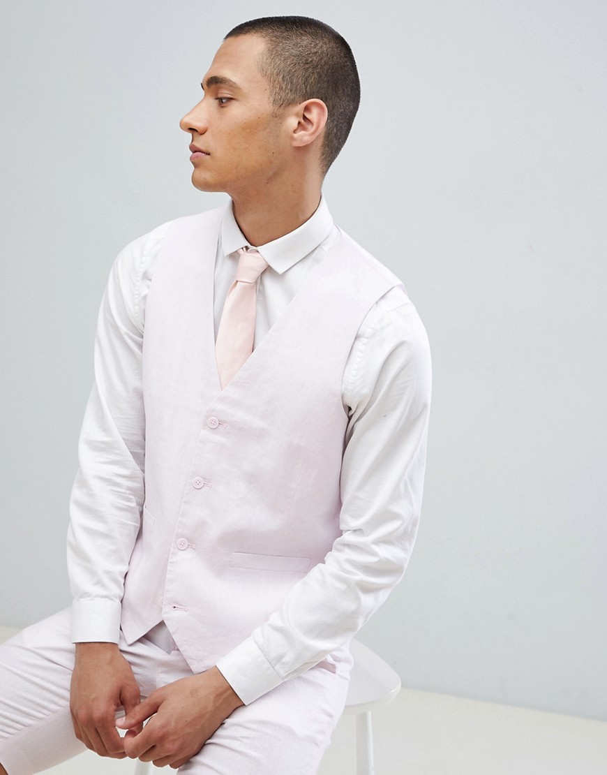 French Connection Wedding Linen Slim Fit Waistcoat-Pink