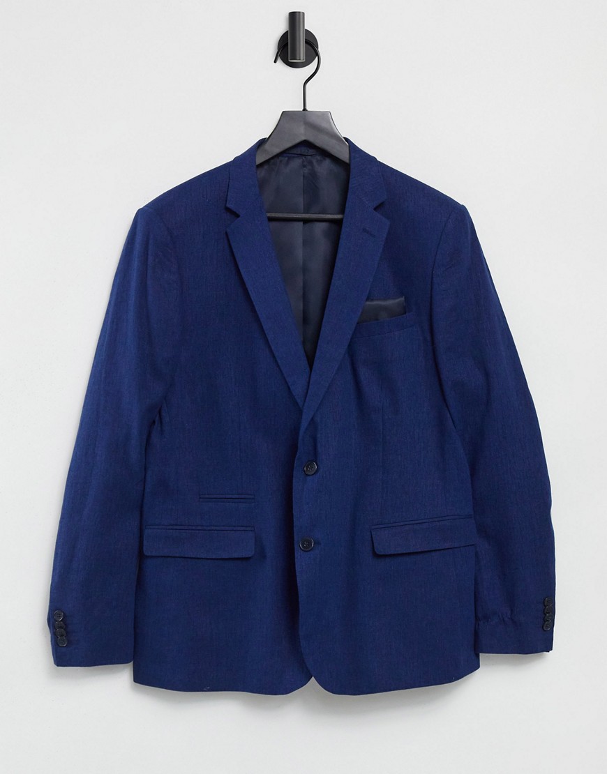 French Connection wedding slim fit plain linen suit jacket-Blue