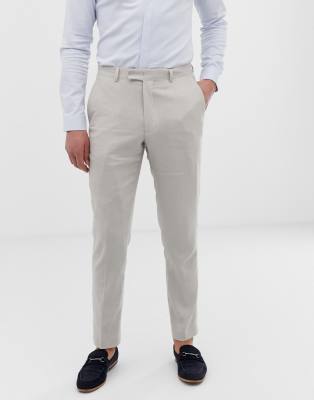French Connection Wedding Slim Fit Plain Linen Suit Trousers-gray