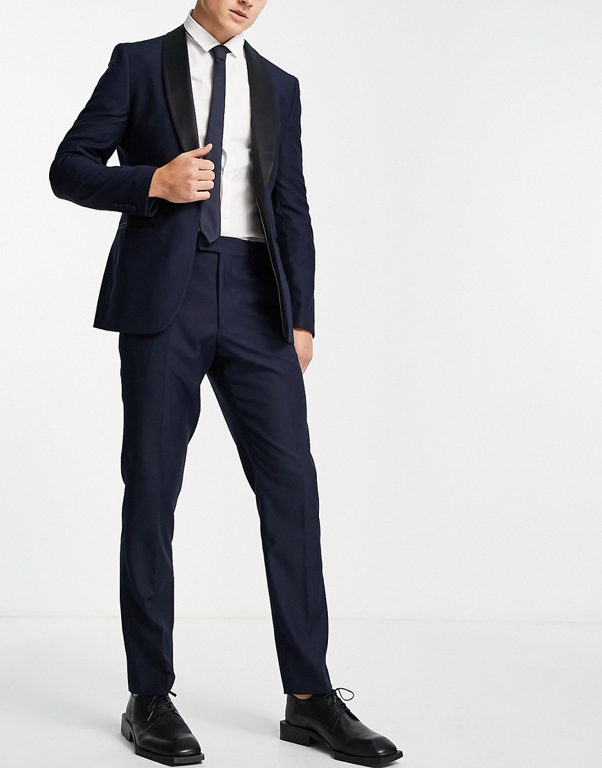 French Connection wedding slim fit tuxedo suit pants-Navy