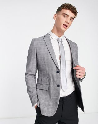 French Connection Slim Fit Prince Of Wales Check Suit Jacket-gray