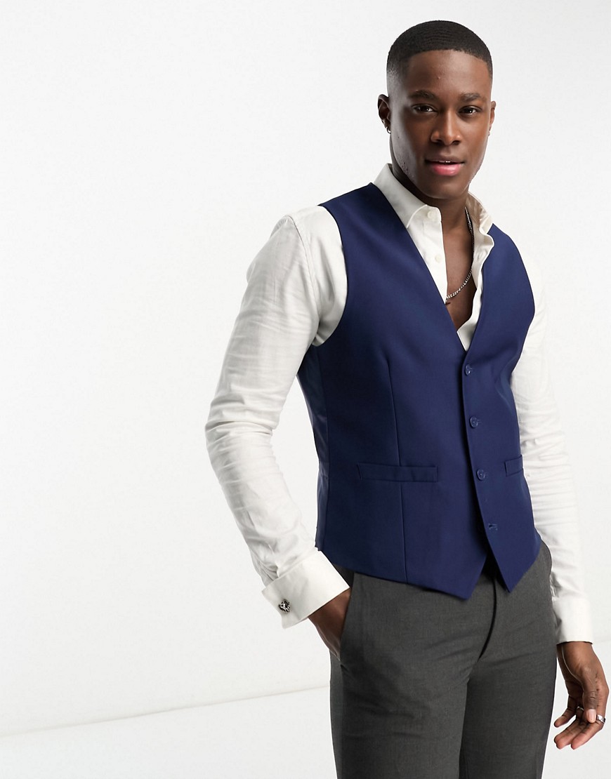 French Connection Wedding Vest In Blue