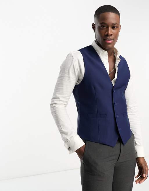 French Connection wedding vest in blue