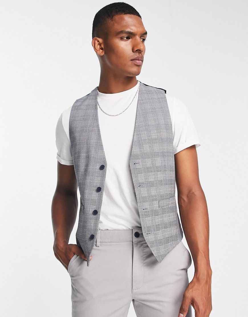 French Connection Wedding Vest In Gray Check