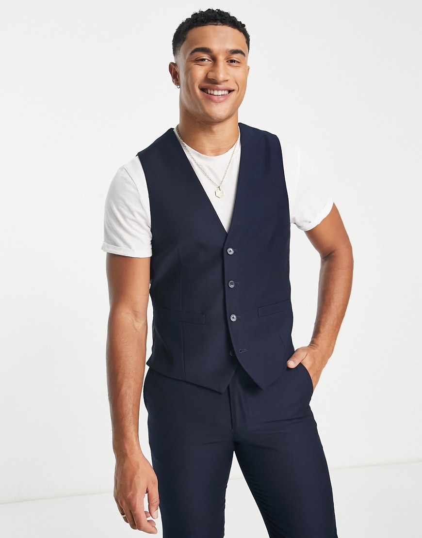 French Connection Vest In Navy With Contrasting Lapels