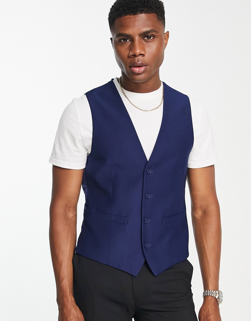 French Connection wedding waistcoat in mid blue