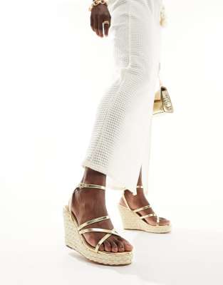 French Connection Wedge Strappy Sandals In Gold