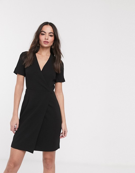 French Connection whisper ruth sleeve wrap dress in black