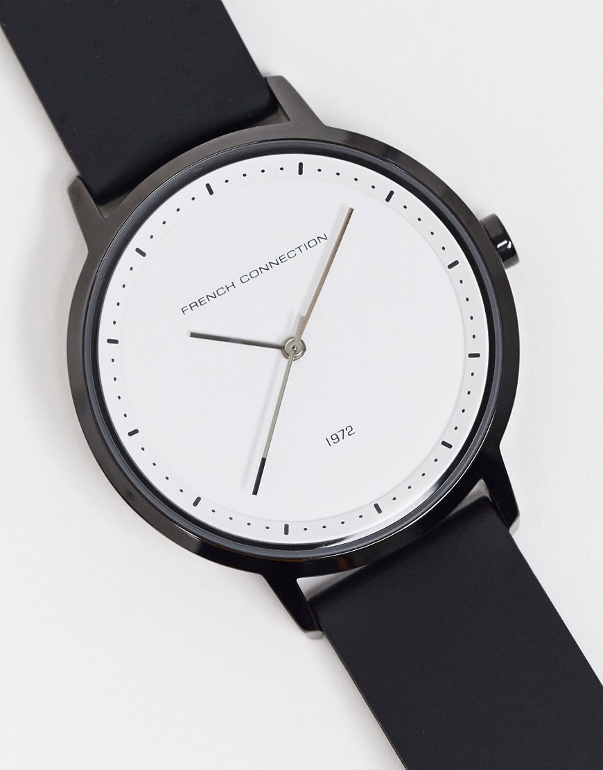 French Connection white dial watch with black strap