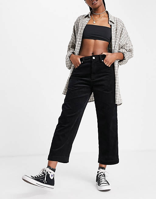 French Connection wide leg cord trousers in black