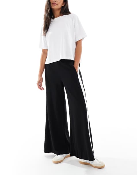 French Connection Wide leg crepe trousers with leg stripe in black - view 1