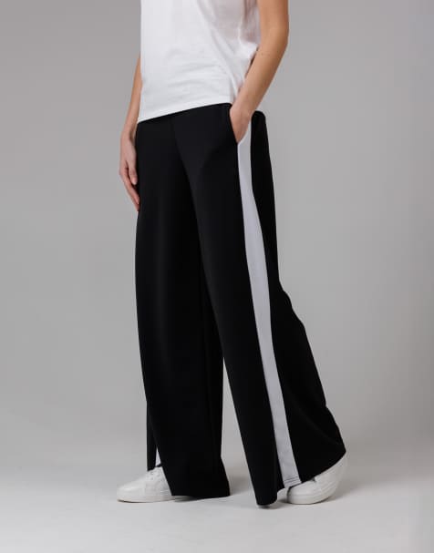 French Connection Wide leg crepe trousers with leg stripe in black - view 1