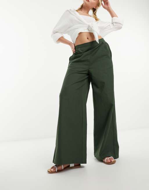 Buy Olive Waistband Flare Pants Online