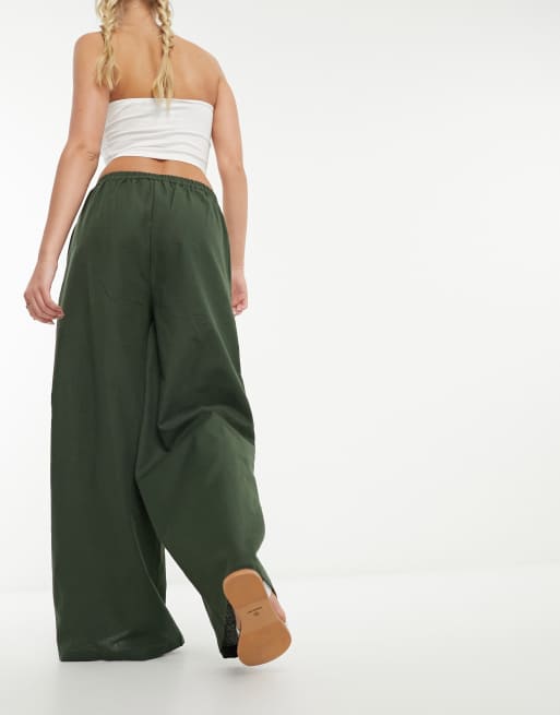 French Connection wide leg linen blend pants in olive