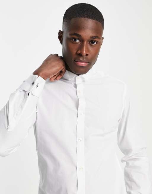 French Connection winged collar slim fit shirt in white | ASOS