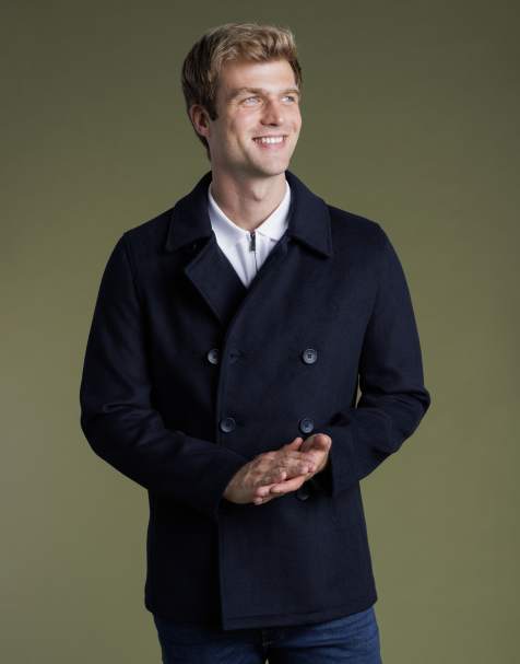 French Connection Wool blend double breasted pea coat in navy - view 1