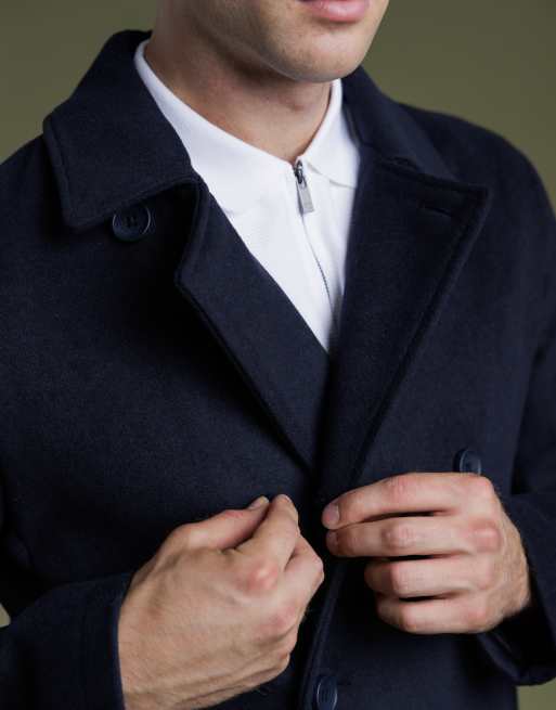 French Connection Wool blend double breasted pea coat in navy, 3 of 4