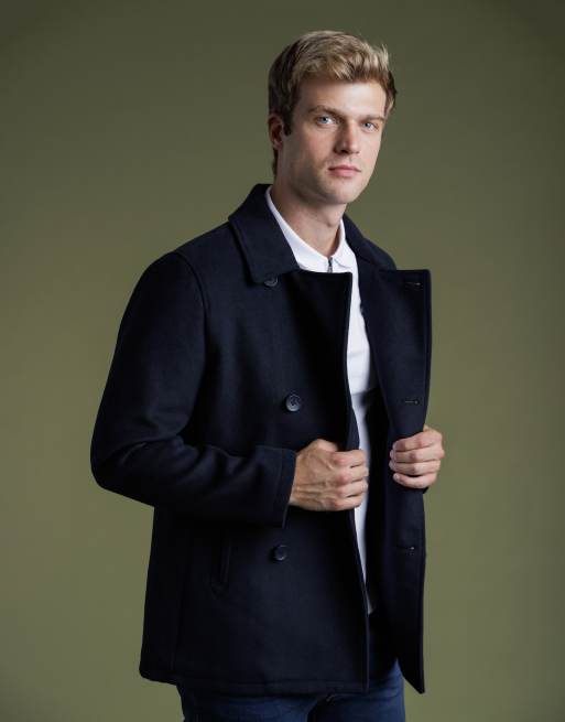 French Connection Wool blend double breasted pea coat in navy, 4 of 4