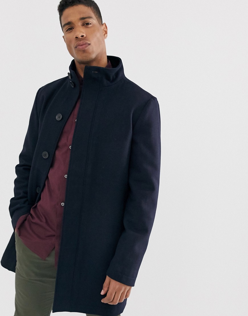 French Connection wool blend funnel neck coat-Navy