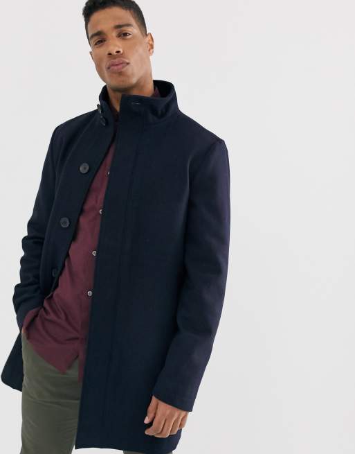 Wool blend cheap funnel neck coat