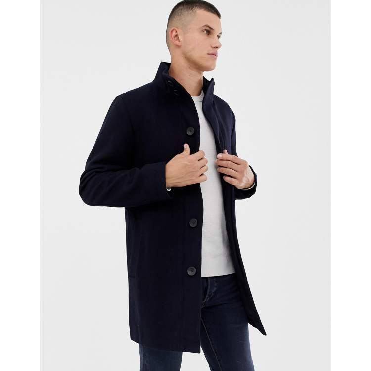 French connection mens single breasted sale funnel wool jacket marine