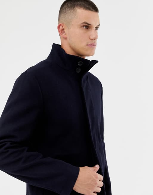 Asos design smart funnel neck coat on sale with contrast trim