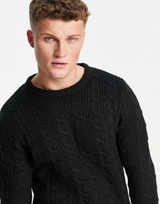 French Connection wool mix cable crew neck jumper in black
