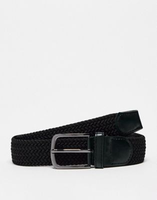 French Connection Woven Belt In Black In Navy