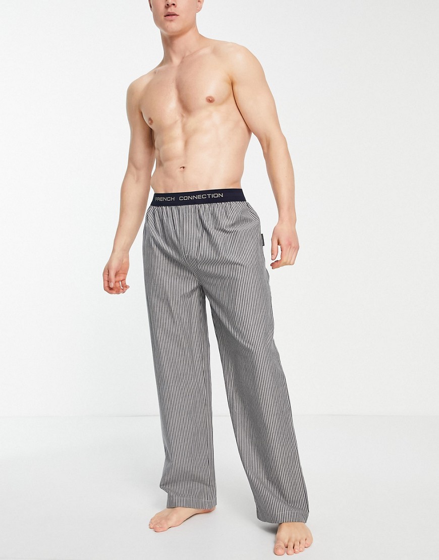 French Connection Woven Lounge Pant In Navy And Light Gray Stripe