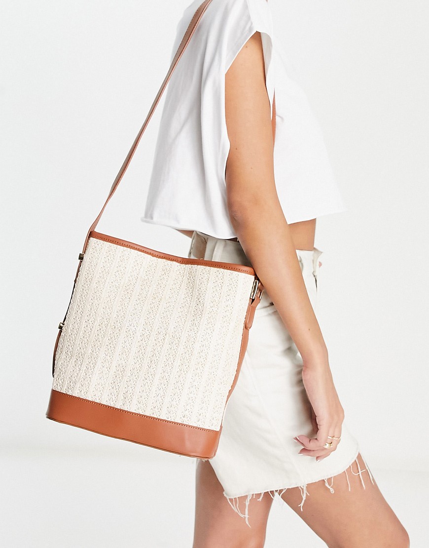 French Connection woven shoulder bag in natural-Neutral