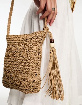 French Connection woven straw cross body bag