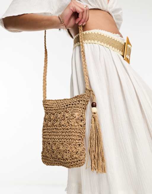 French Connection woven straw cross body bag